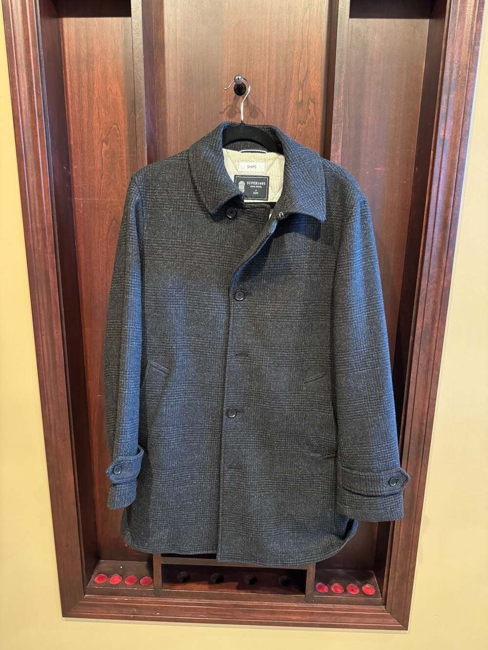 SHIPS Super 140s 100% Wool Plaid Overcoat Size L